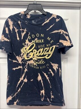 Southern Bliss “Crazy Side" Black Tie-Dye Graphic Tee Small